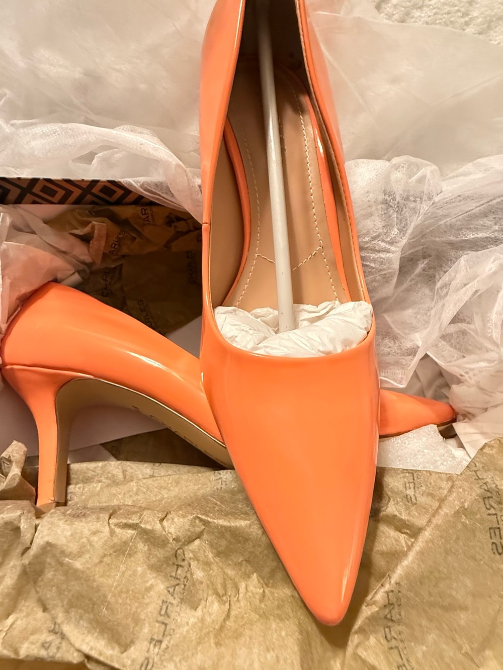 Charles David Orange Patent Pointed-Toe Pumps